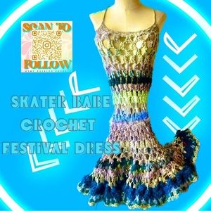 CROCHETED RUFFLE MINI DRESS WITH SPAGHETTI STRAPS